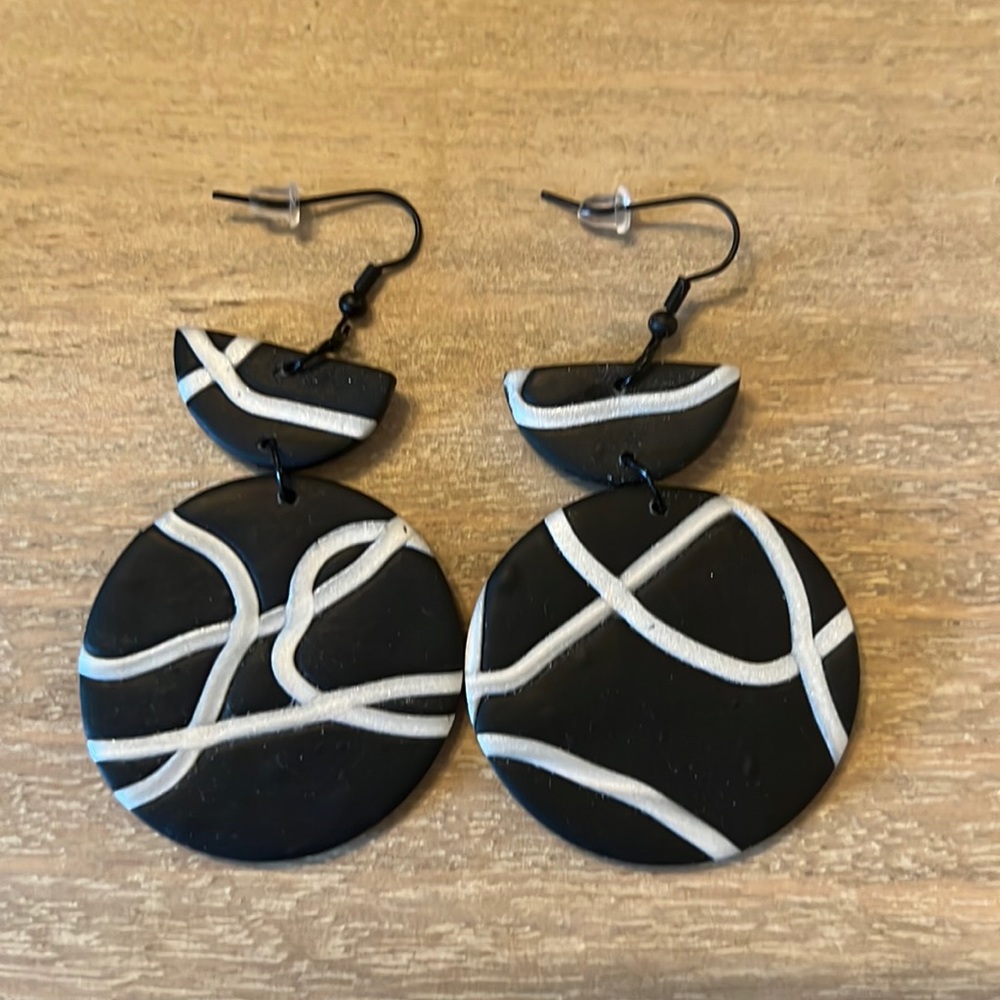 Black and white clay earrings